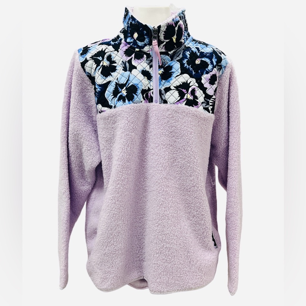 Vera Bradley Women's Teddy Fleece Lavender/Floral Pullover 1/4 Zip Size 2XL